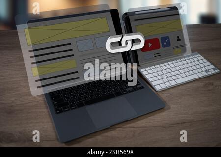 A person is typing on a laptop with a link to a website displayed on the screen. Backlinks Technology Online Web Businessman Stock Photo