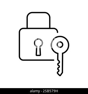 A padlock stands guard next to a key, representing the concept of security and protection crucial in digital interactions and personal privacy, emphas Stock Vector
