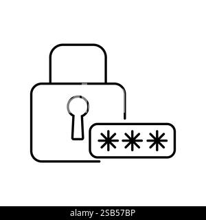 The visual illustrates a padlock alongside a password prompt, emphasizing the importance of security in digital environments and protecting sensitive Stock Vector