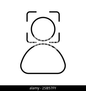 A simple outline depicts a user profile featuring a circular head and rounded shoulders, surrounded by a rectangular focus frame. This design emphasiz Stock Vector