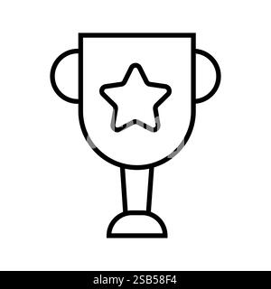 A black and white line drawing of a trophy with a star on it. The trophy has a cup-shaped top, a handle on each side, a long stem, and a round base. T Stock Vector