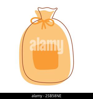 Canvas bag tied with rope in cartoon style. Vector illustration Stock Vector