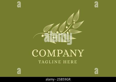 Olives Oil or Olive Tree Branch Leaves Elegant Logo Design Stock Vector
