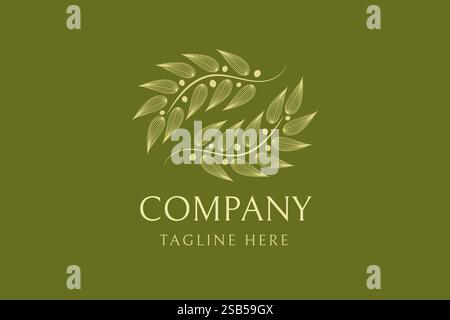 Olive Oil Brand or Italian Restaurant Logo Design with Leaves and Branch Stock Vector