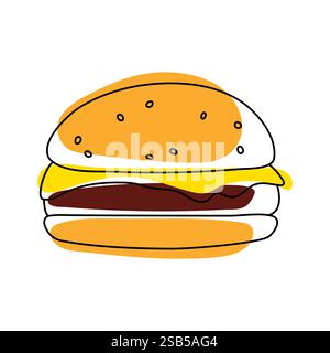 Vector hand drawn doodle sketch colored cheese burger isolated on white background. Vector illustration Stock Vector
