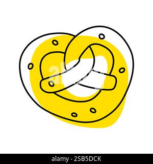 Delicious pretzel on a white plate. Illustration for Oktoberfest. Bread products. Vector flat illustration. Vector illustration Stock Vector