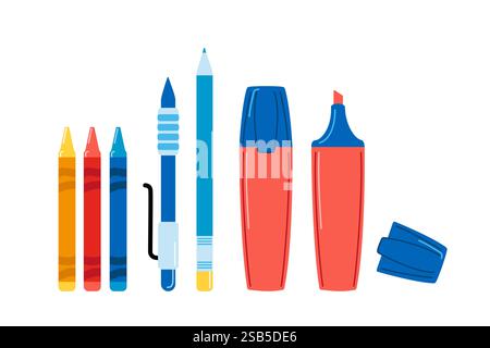 Several types of pens. Stationery. Vector illustration Stock Vector