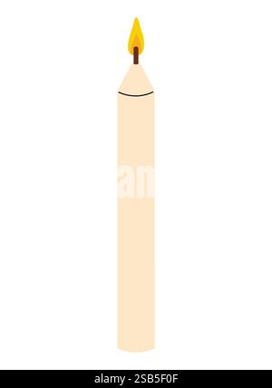 A tall candle is lit, showcasing a bright yellow flame at the top, creating a warm and inviting atmosphere. Stock Vector