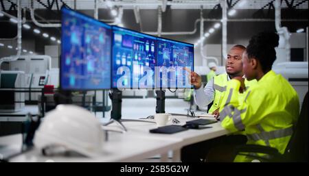 Engineer Operators Using Scada System At Industrial Plant Stock Photo