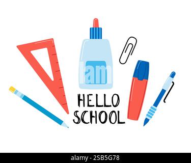 Back to school background with kids school backpack with education supplies vector illustration. Vector illustration Stock Vector