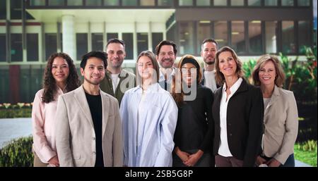 Diverse Group Of Professionals Cooperating Outside A Corporate Building. Stock Photo