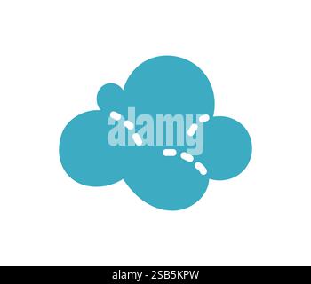 This stylized cloud design features smooth, rounded shapes in a vibrant blue color. Dashed lines suggest a dynamic movement, reflecting a playful and Stock Vector