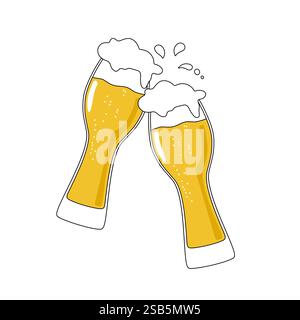 Two glasses of lager beer. Vector illustration Stock Vector