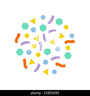 Various geometric shapes in bright colors create a lively pattern, adding a modern touch to any design. Stock Vector