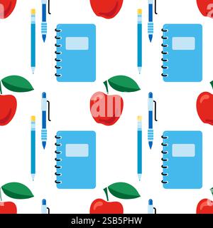 Seamless vector pattern with school theme elements. Book pencil pen, rulers. . Vector illustration Stock Vector