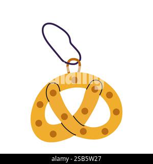 A quirky keychain shaped like a pretzel, showcasing a vibrant yellow color and dotted pattern. It has a simple loop for easy attachment, making it a f Stock Vector