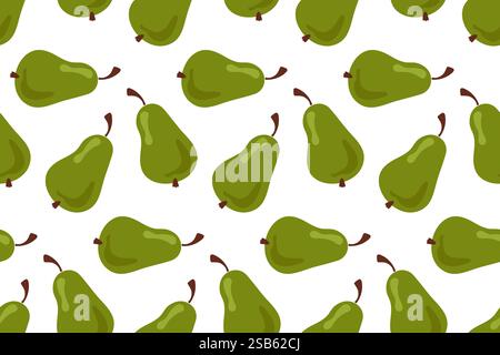 A seamless pattern featuring green pears on a white background. The pears are arranged in a repeating pattern, creating a simple and fresh design. Stock Vector