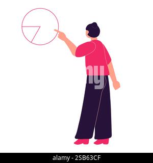 Businesswoman giving presentation with a board, sketch style vector illustration isolated on white background. Confident female manager and flip chart Stock Vector