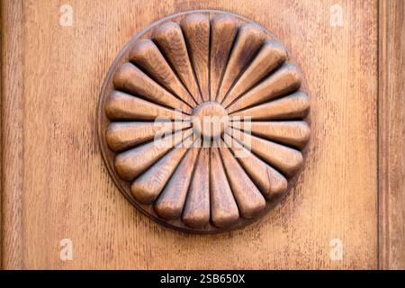 wooden door ornament with floral pattern Stock Photo