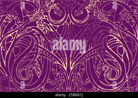 Intricate purple and gold abstract design showcasing artistic detail and elegance Stock Vector