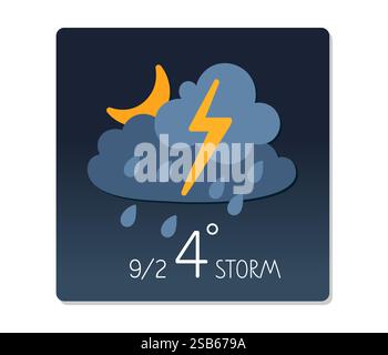 Stormy weather is predicted with heavy rain and lightning occurring on September 2nd, suggesting precautions. Stock Vector