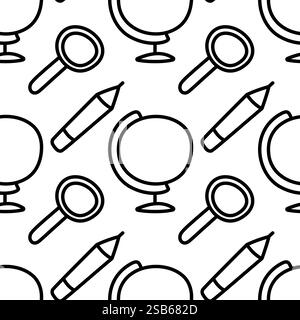 Scrutiny document plan icon seamless pattern background. Review statement vector illustration. Document with magnifier loupe symbol pattern. Vector il Stock Vector