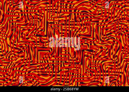 Intricate patterns of red and black lines create a mesmerizing visual effect Stock Vector