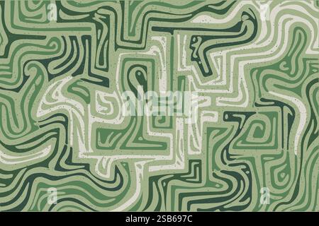 Intricate green maze pattern showcases swirling lines and organic shapes Stock Vector