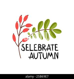 One line drawing of autumn leaf. Autumn script font and leaves isolated on white background vector illustration. . Vector illustration Stock Vector