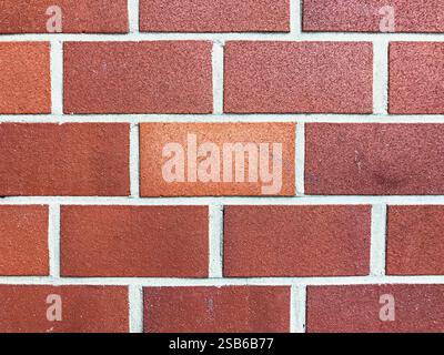 Brick wall with a red brick in the middle. The brick is missing a few of its corners Stock Photo
