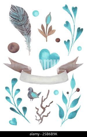 bird feather watercolor vector illustration for graphic design pattern background for fabric, paper, presentation Stock Vector