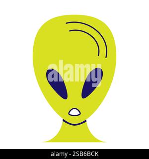 art green and gray cartoon alien character. 8 bit pixel alien. vector illustration. UFO. Creature. Face. Cartoon. Stock Vector