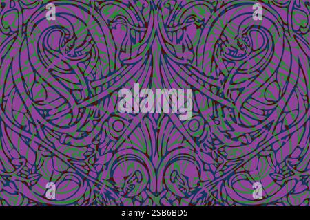 Intricate abstract design featuring swirling patterns and dynamic shapes in vibrant colors Stock Vector