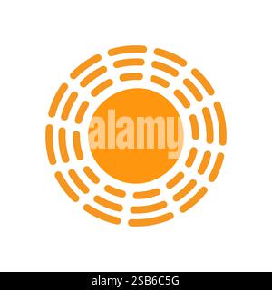 This dynamic vector design showcases a central circle surrounded by patterned lines in warm orange hues. The geometric elements create a modern and ey Stock Vector
