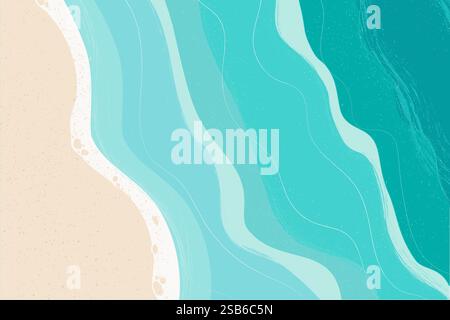 Summer time. Top view of an exotic empty beach. A place for your project. A foamy sea with waves. Vector illustration Stock Vector
