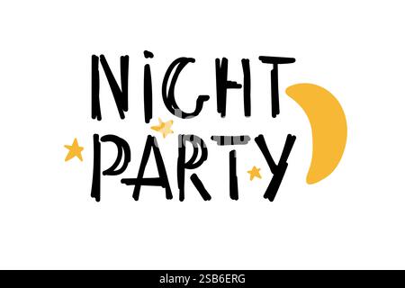 Night party phrase halloween lettering text. Black color type sign vector art. Isolated on white background. Vector illustration Stock Vector