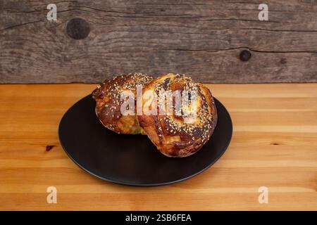 Traditional east european pastry filled with cheese dessert (romanian, hungarian, bulgarian, moldovian) poale-n brau, a traditional sweet or salty pie Stock Photo