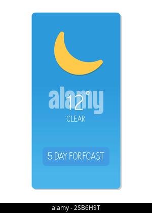 The weather forecast showcases a clear sky and a temperature reading of 12 degrees, suggesting pleasant conditions ahead. Stock Vector