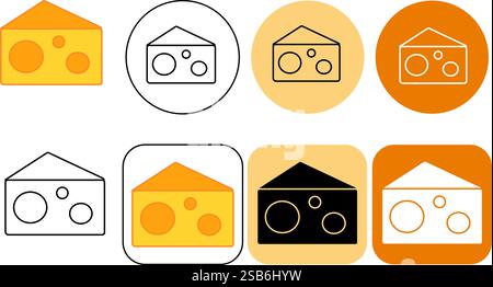 Slice cheese cartoon graphic line logo vector illustration food object icon yellow for book cover, poster, banner Stock Vector