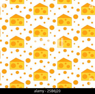 Cheese seamless pattern. Pieces of yellow cheese, isolated on a white background. Pieces of cheese of various shapes. Vector flat illustration Stock Vector