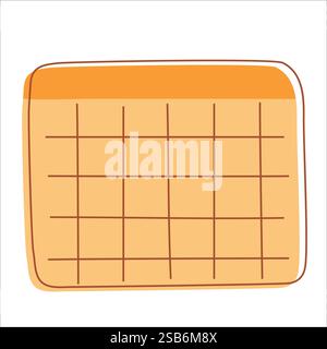 A bright yellow and orange calendar is displayed against a clean white background. The calendar features clear dates and sections for notes, with cont Stock Vector