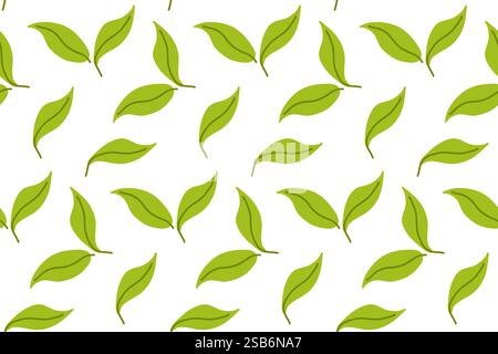 The design features a seamless arrangement of bright green leaves against a clean white backdrop. This pattern can be used for various creative projec Stock Vector