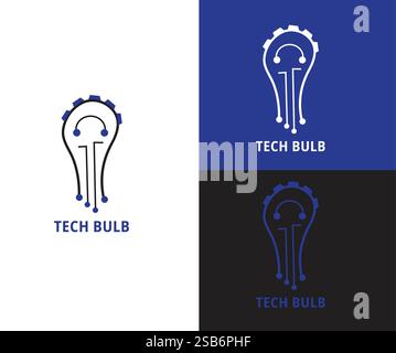 brain tech logo design icon vector, bulb tech logo, vector illustration Stock Vector
