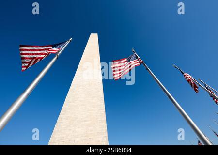 WASHINGTON DC — The Washington Monument stands against a clear blue sky ...