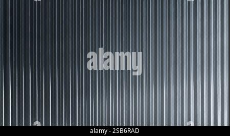 Ribbed glass surface with vertical metallic stripe pattern. Regular transparent grooves create linear texture effect. Chrome material for modern produ Stock Vector