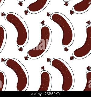 Seamless vector illustration of a large number of orange fried sausages, rotated from different angles. Vector illustration Stock Vector