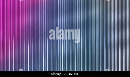 Glass ribbed surface with vertical stripes and iridescent gradient colors, soft light and shadows. Realistic 3D transparent textured pattern with line Stock Vector