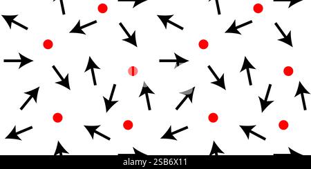 Black arrows point in various directions while red dots are scattered across a stark white background, creating a playful design. Stock Vector