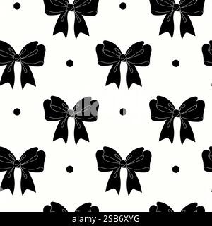 Background black bows on white background, seamless pattern for wrapping paper design, greeting cards, wallpapers, etc. Vector illustration,icons. Vec Stock Vector