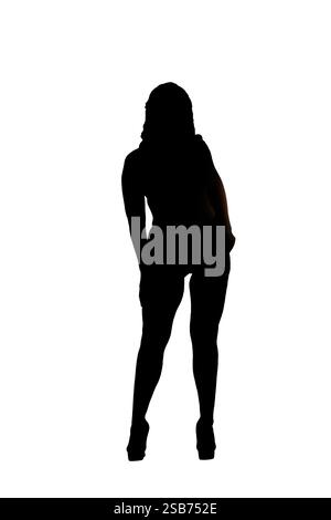The striking silhouette of a highly confident woman gracefully walking in elegant high heels Stock Photo